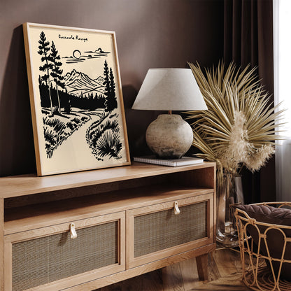 Mount Rainier Poster - Black Ink Landscape Print