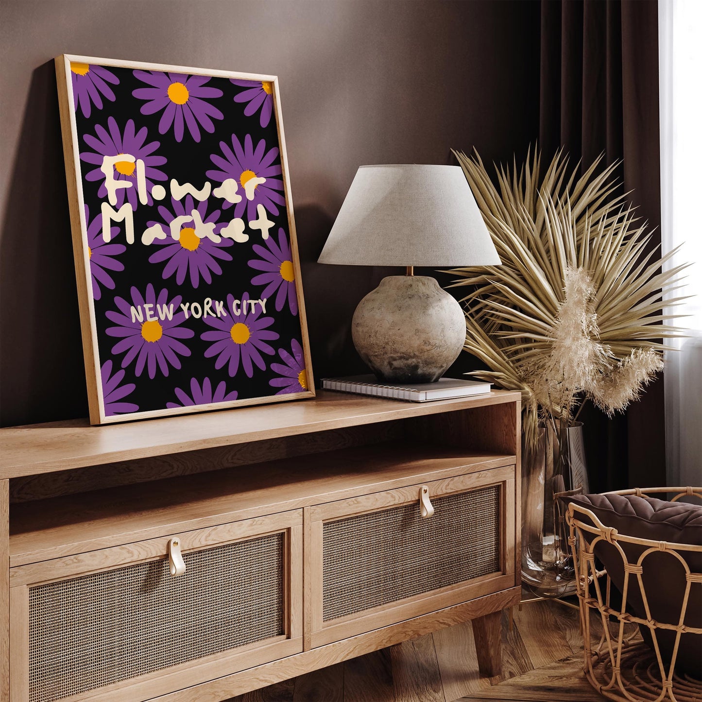 Flower Market New York City Poster, Purple Daisies Print