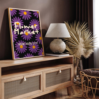 Flower Market New York City Poster, Purple Daisies Print