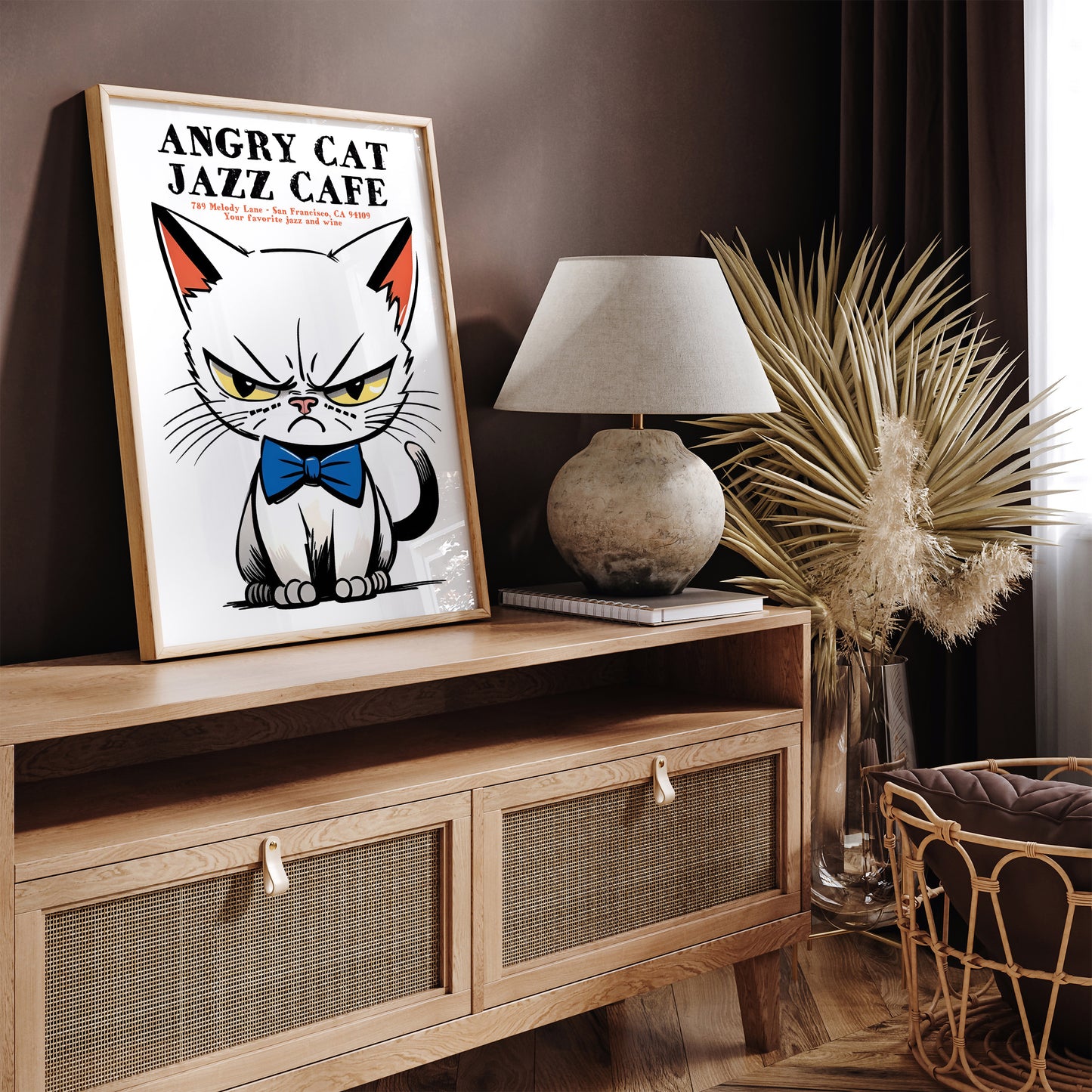 Angry Cat Jazz Cafe Advertising Poster Print