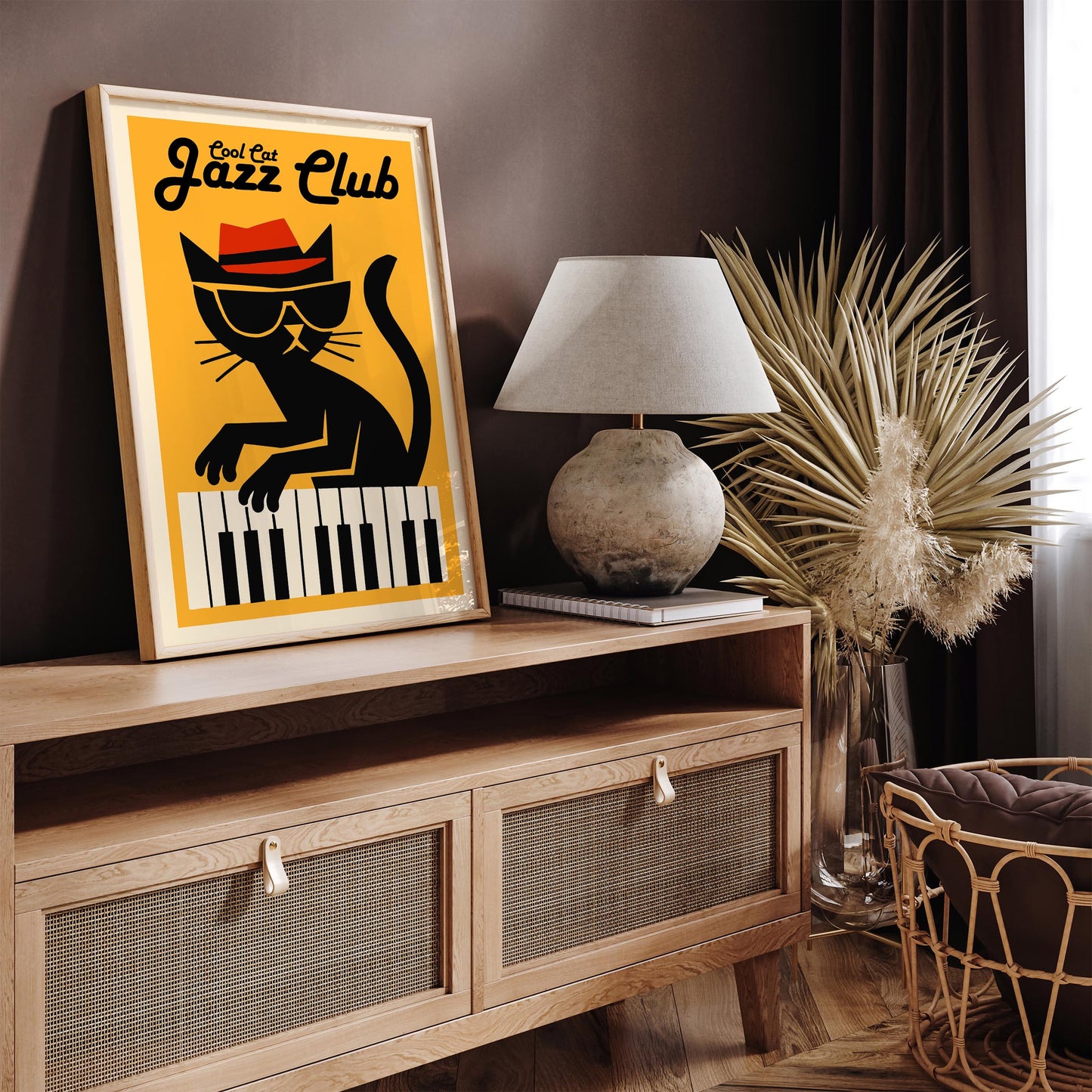 Cool Cat Jazz Club Poster - Yellow Music Wall Art Print