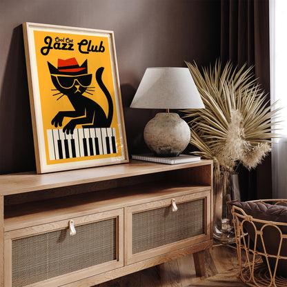 Cool Cat Jazz Club Poster - Yellow Music Wall Art Print