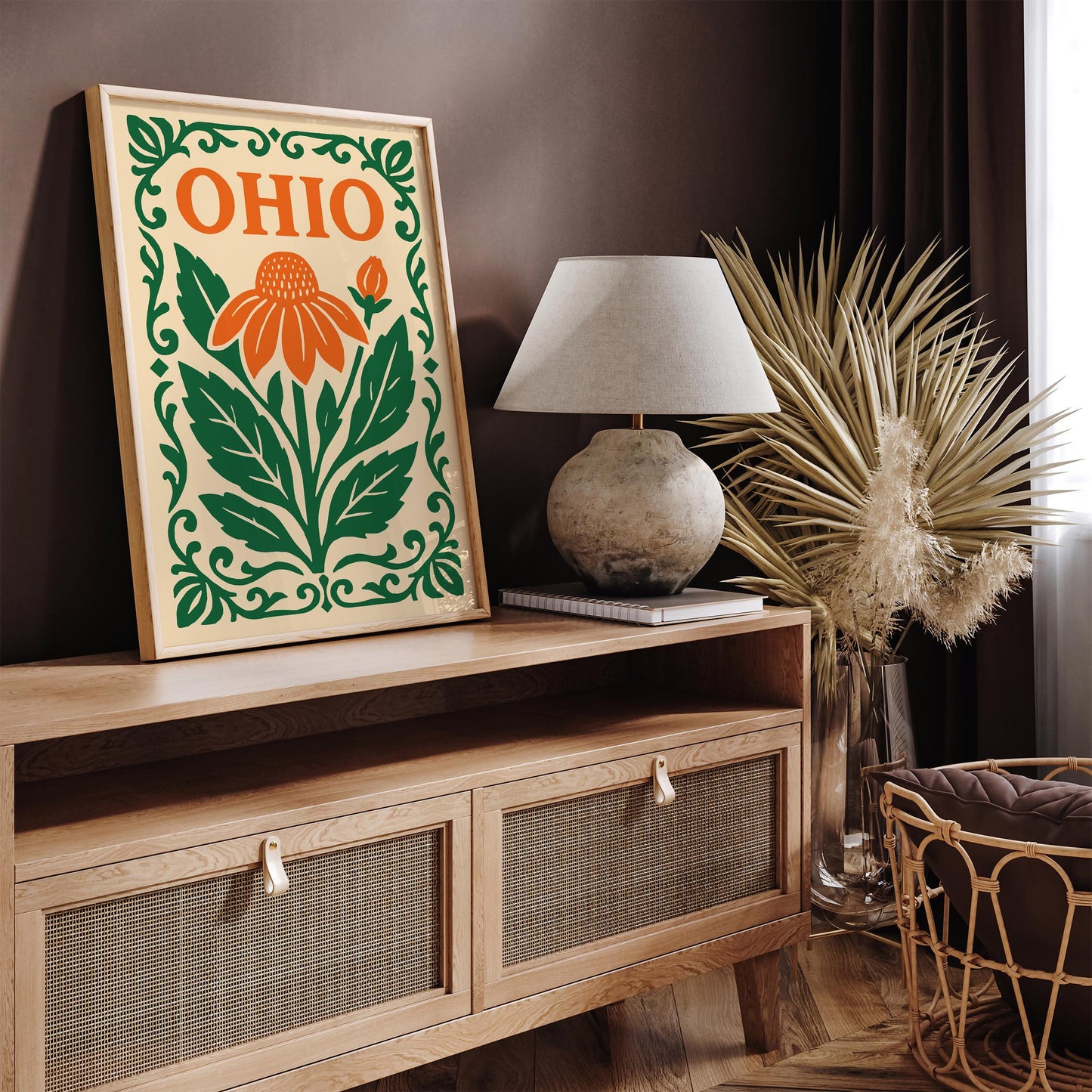Ohio Travel Poster with Big Orange Flower