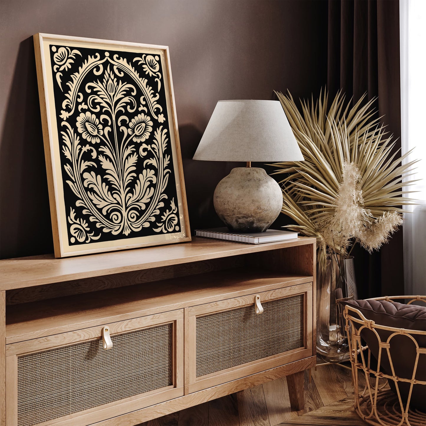 Black Rococo Floral Decorative Art Print