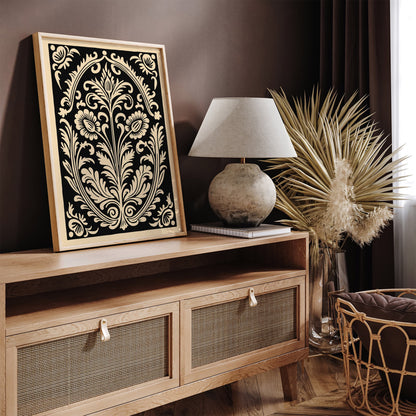 Black Rococo Floral Decorative Art Print