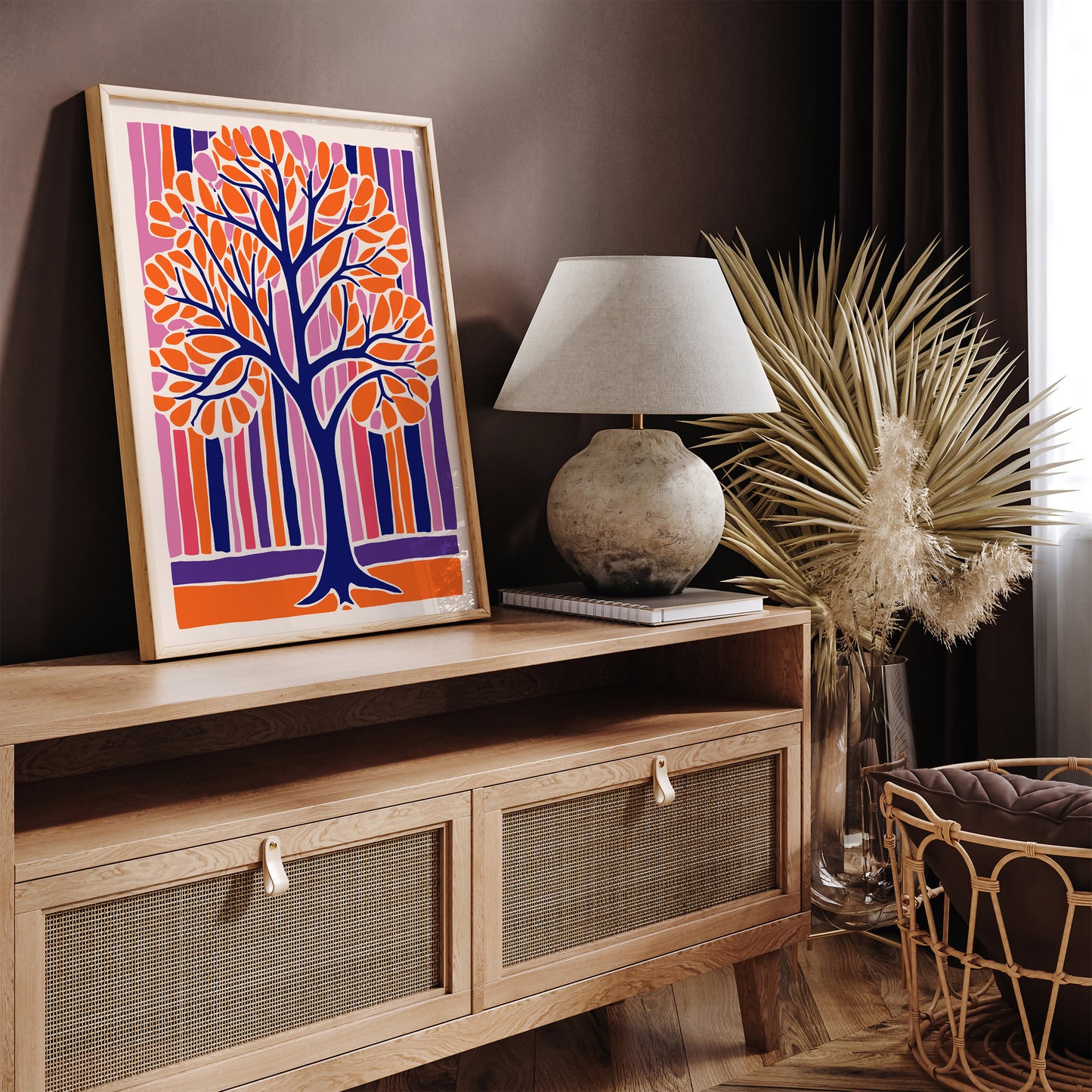 Purple Orange Cutout Tree Print