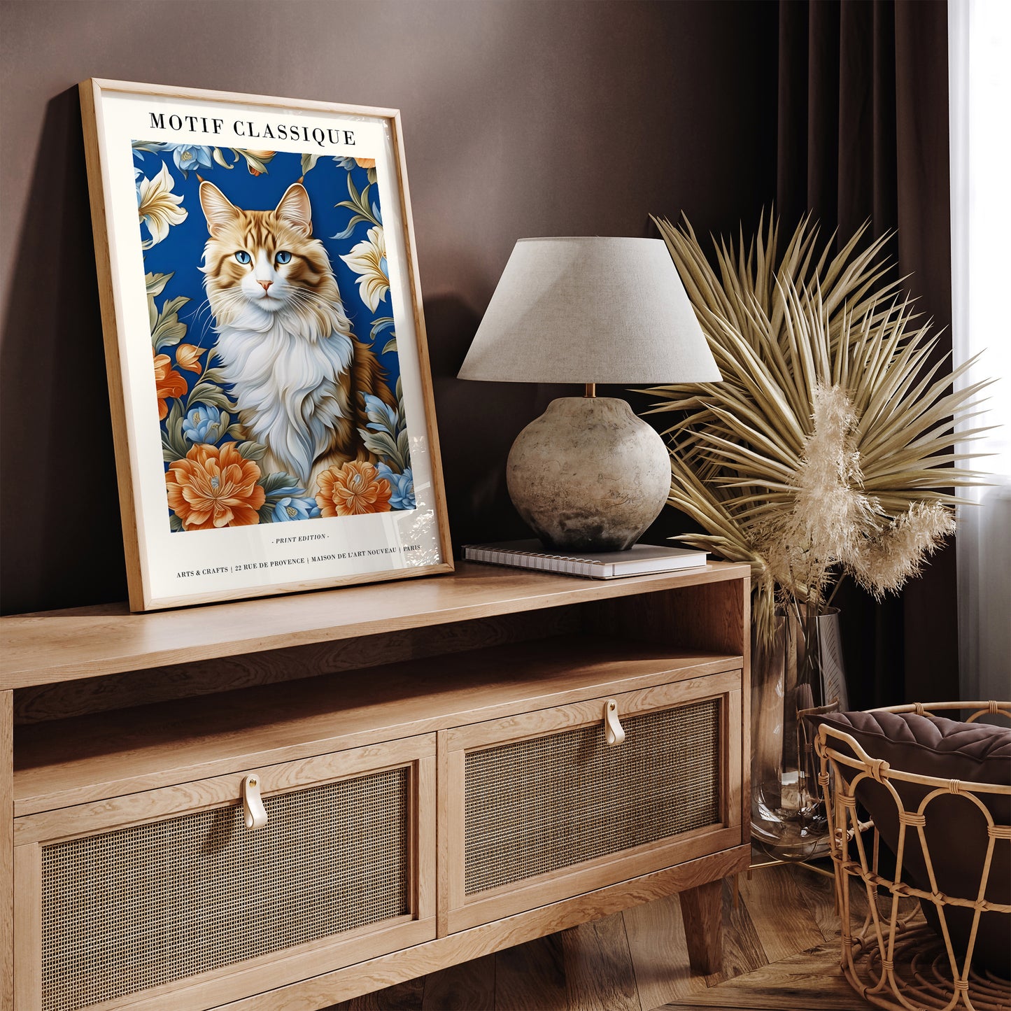 Vintage Cat - Floral Motif - Parisian Edition Wall Art