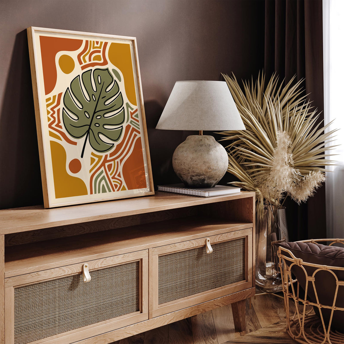 Boho Monstera Leaf Art Poster