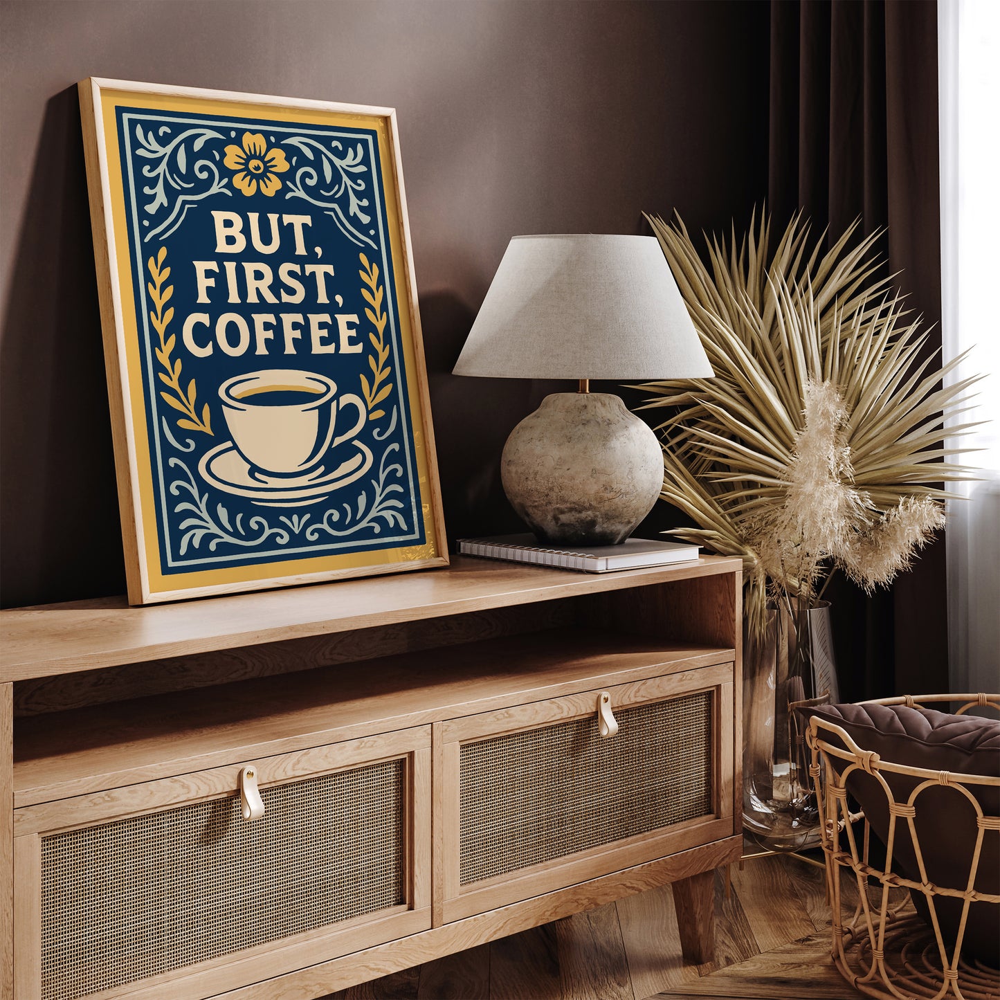But First Coffee Quote Poster - Kitchen Rococo Style Art Print