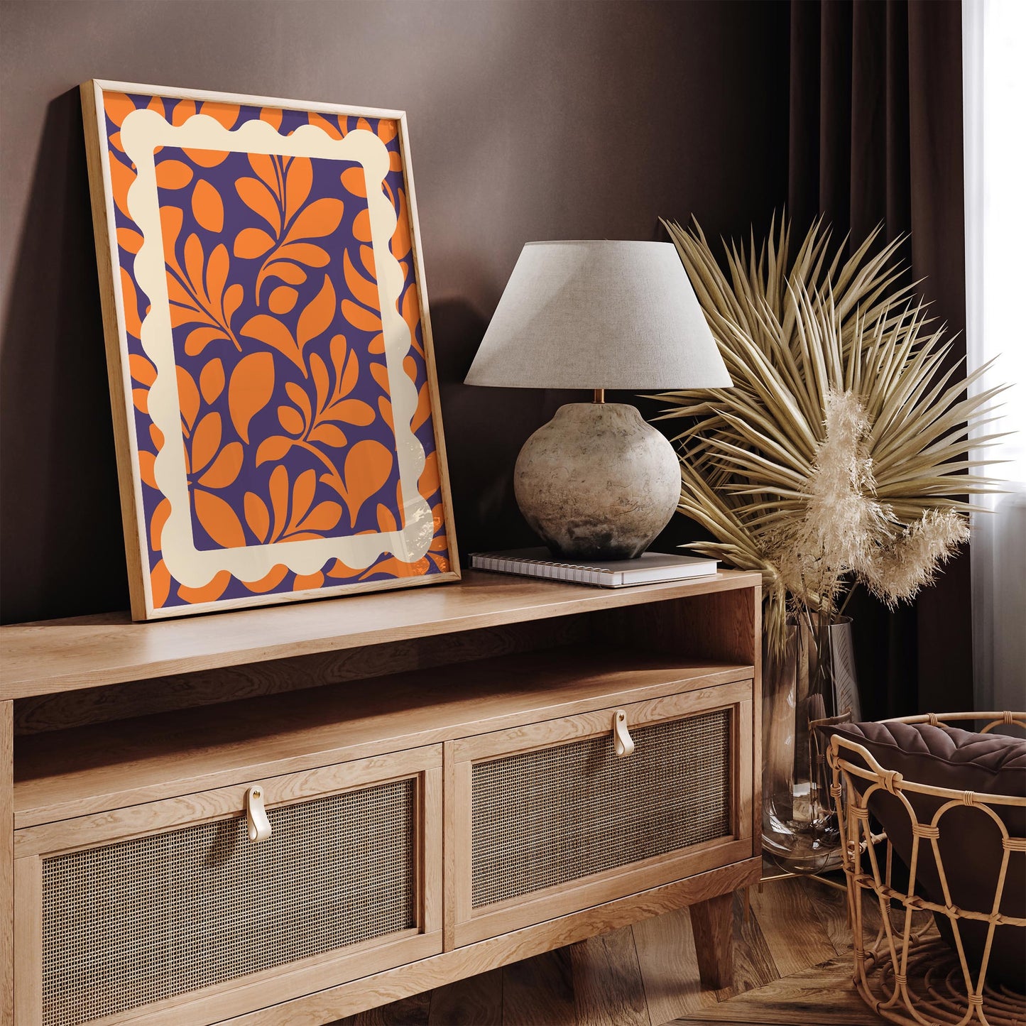Orange Purple Botanical Poster - Bold Maximalist Leaf Wall Art