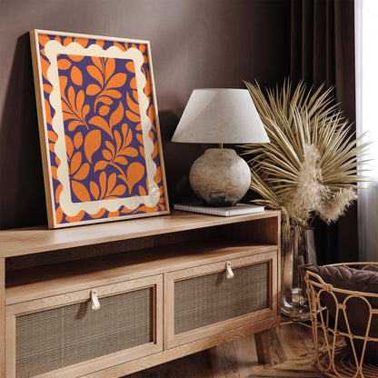 Orange Purple Botanical Poster - Bold Maximalist Leaf Wall Art