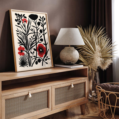 Rustic Cut Outs Floral Black and Red Poster