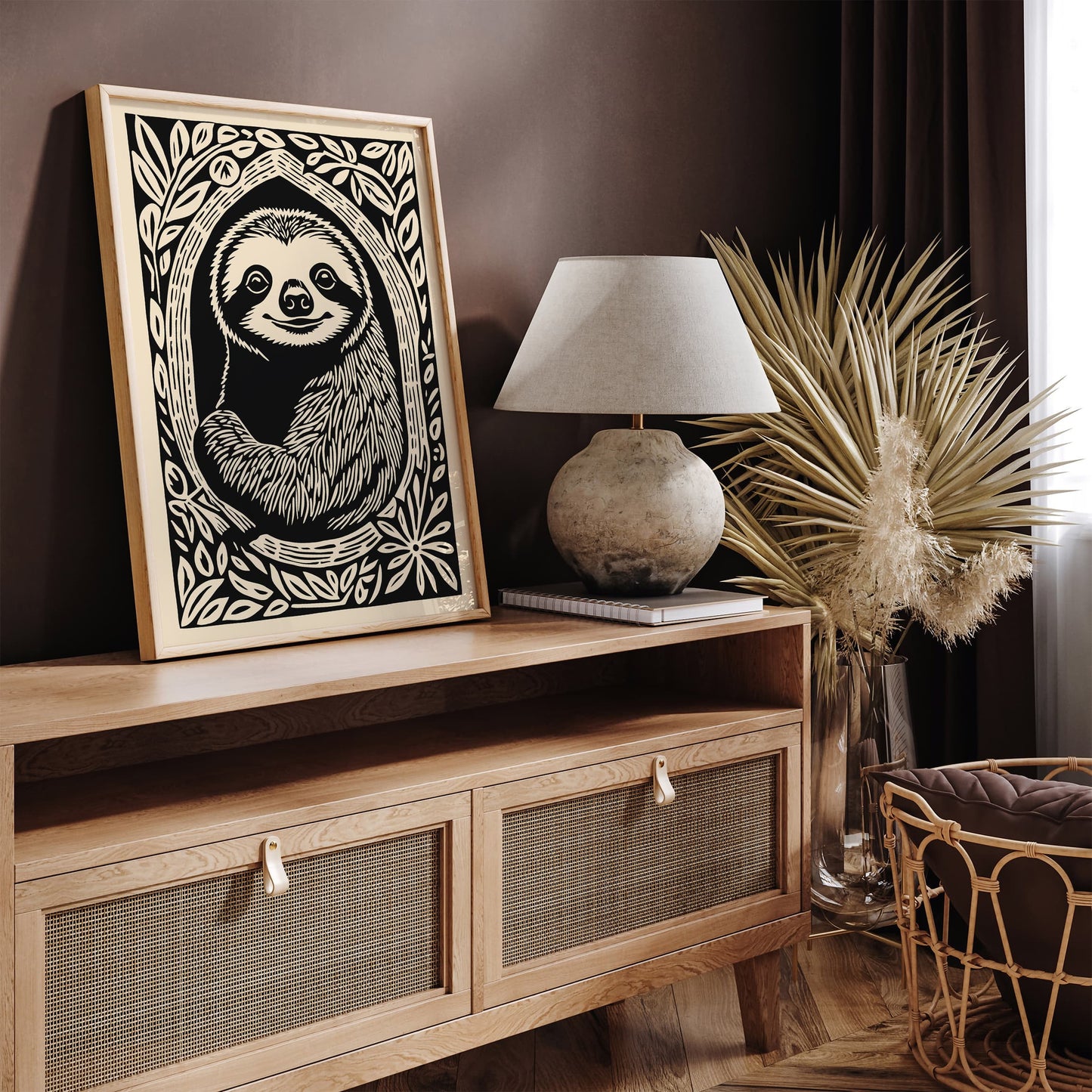 Sloth Portrait Poster - Vintage Animal Wall Art Print