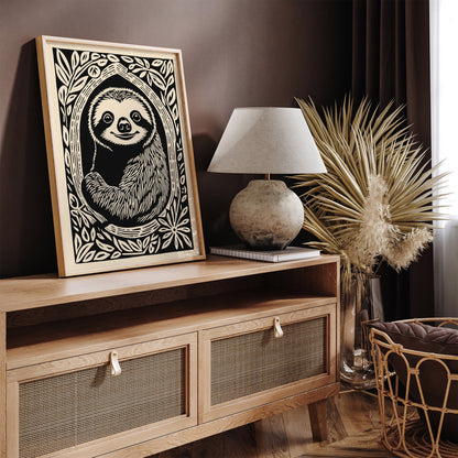 Sloth Portrait Poster - Vintage Animal Wall Art Print