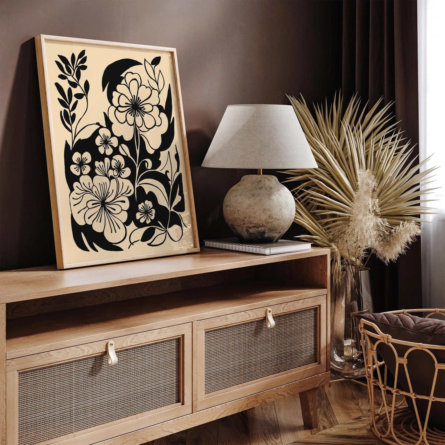 Minimalist Black Ink Floral Line Art Print