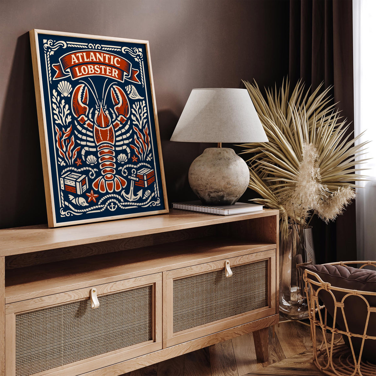 Atlantic Lobster Coastal Art Poster