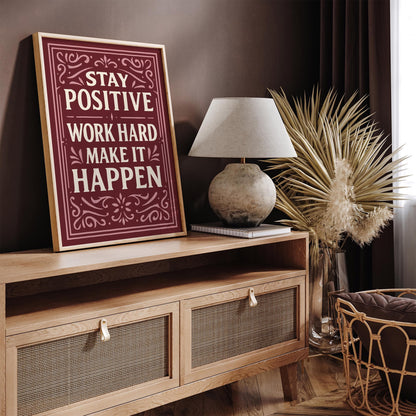 Burgundy Inspirational Print - Work Hard Quote Decor