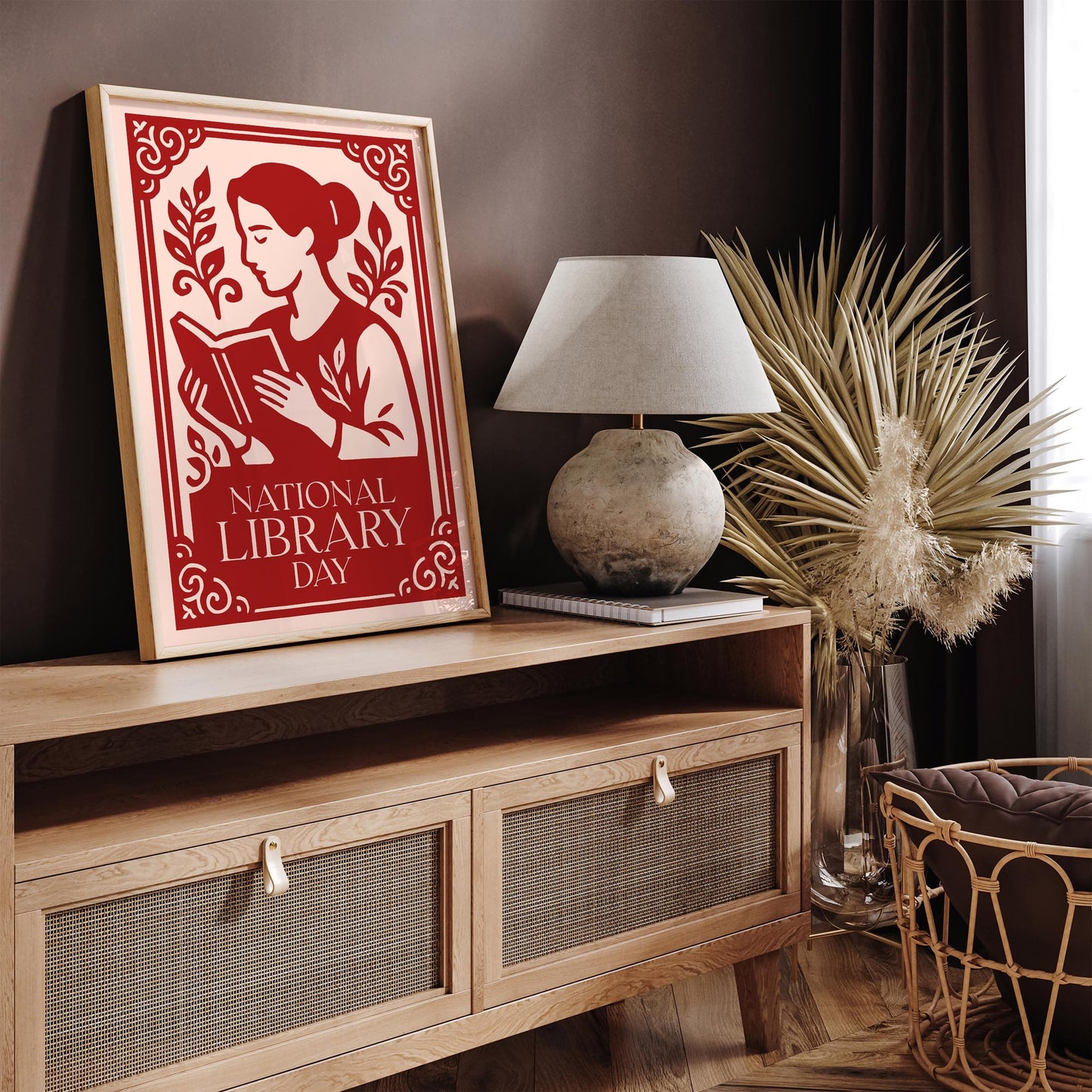 National Library Day Poster - Reading Woman Wall Art