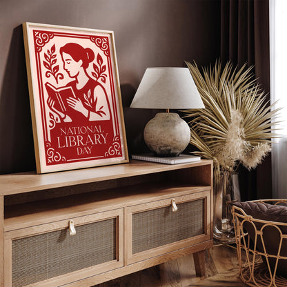 National Library Day Poster - Reading Woman Wall Art