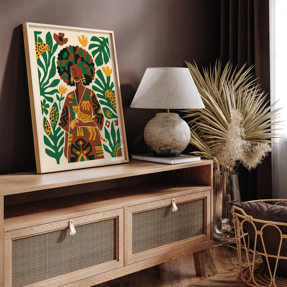 Afrohemian Woman with Cheetah Art Poster