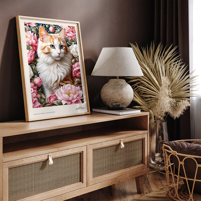 Cute Pink Cat in Floral Wall Art