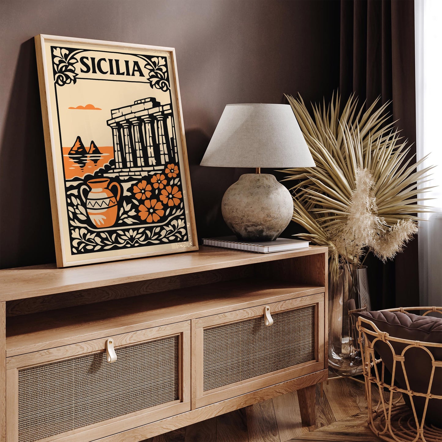 Sicilia Vintage Cityscape Poster
