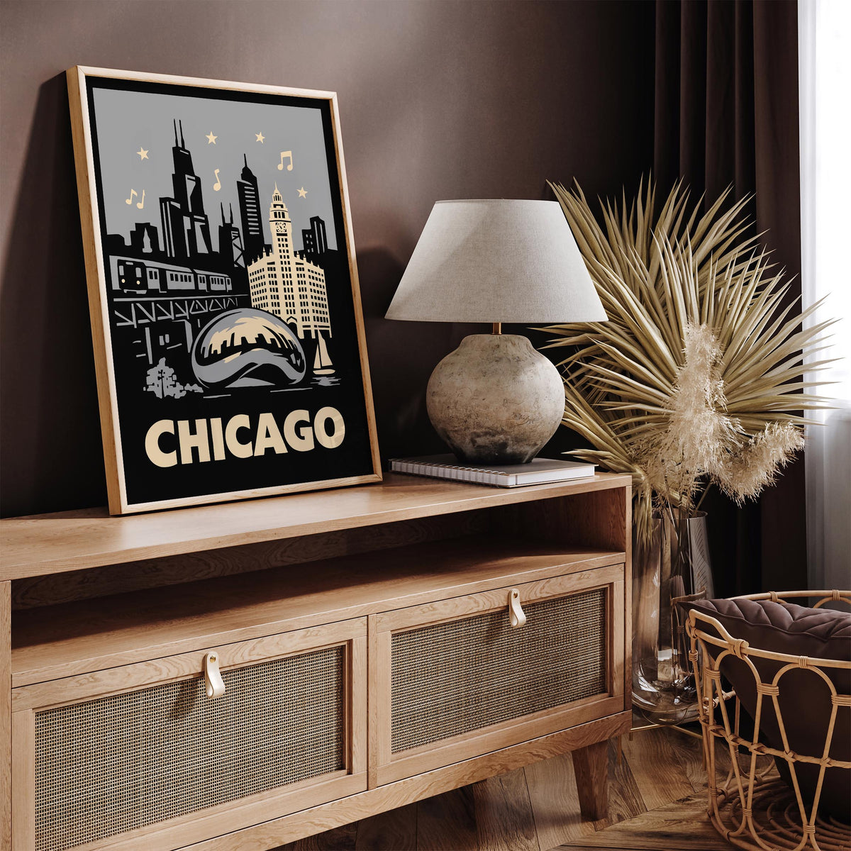 Chicago Cityscape Retro Travel Poster
