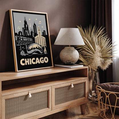 Chicago Cityscape Retro Travel Poster