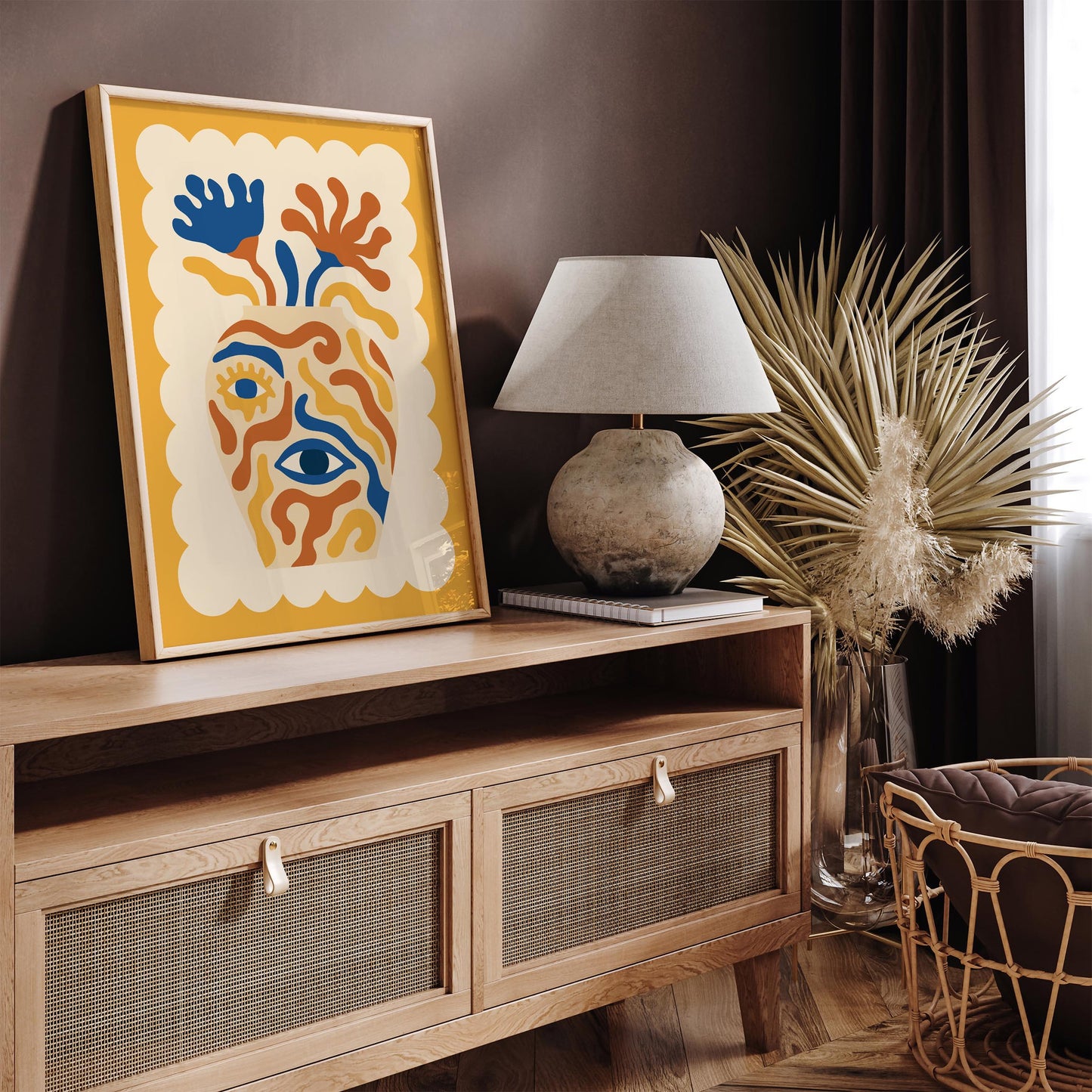 Surreal Eye Vase Poster - Boho Abstract Face Wall Art
