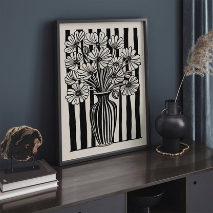 BW Striped Floral Art Print