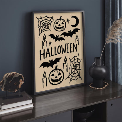 Halloween Black Ink Wall Art Print – Spooky Gothic Decor