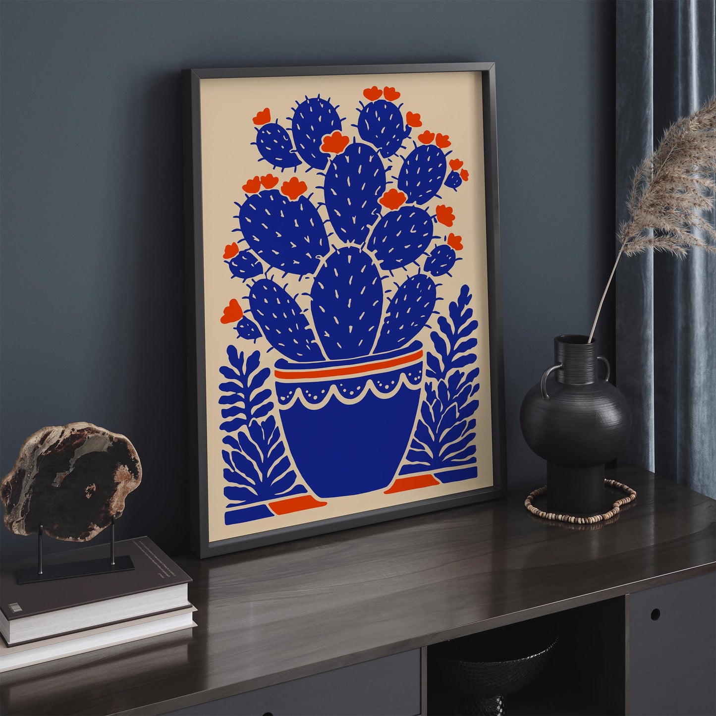 Blue Blooming Cactus Plant Print