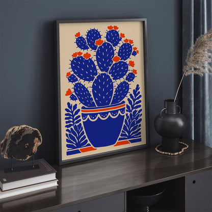 Blue Blooming Cactus Plant Print