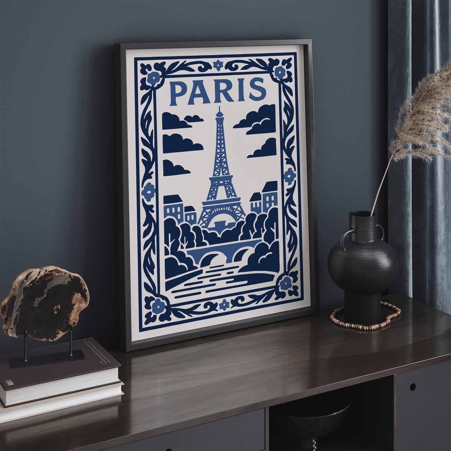 White and Blue Paris Eiffel Tower Poster