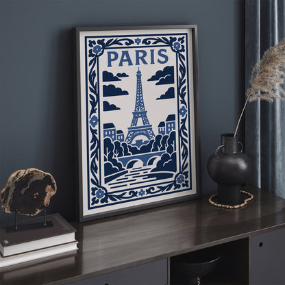 White and Blue Paris Eiffel Tower Poster