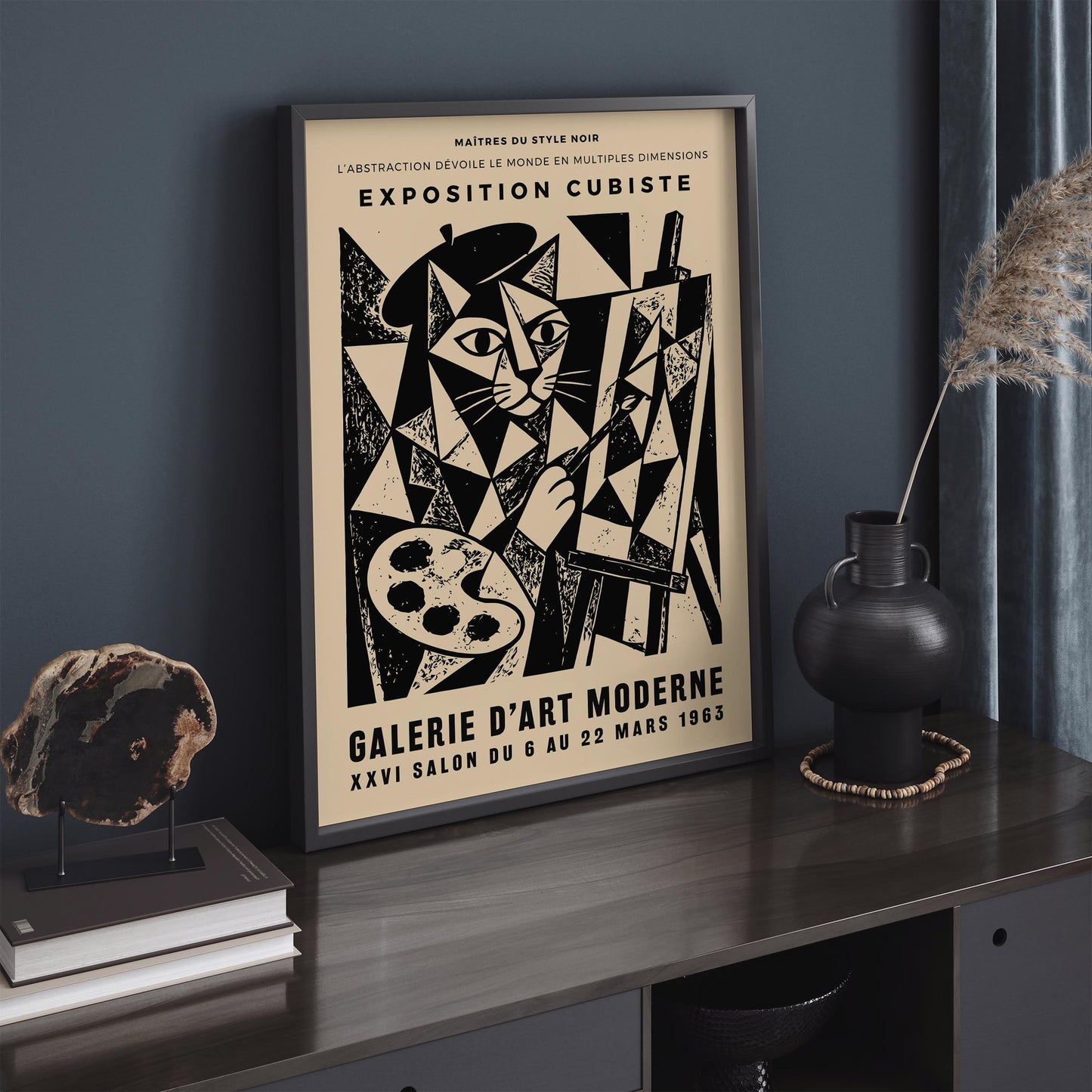 Cat Painter Poster – Vintage Cubism Exhibition Wall Art Print