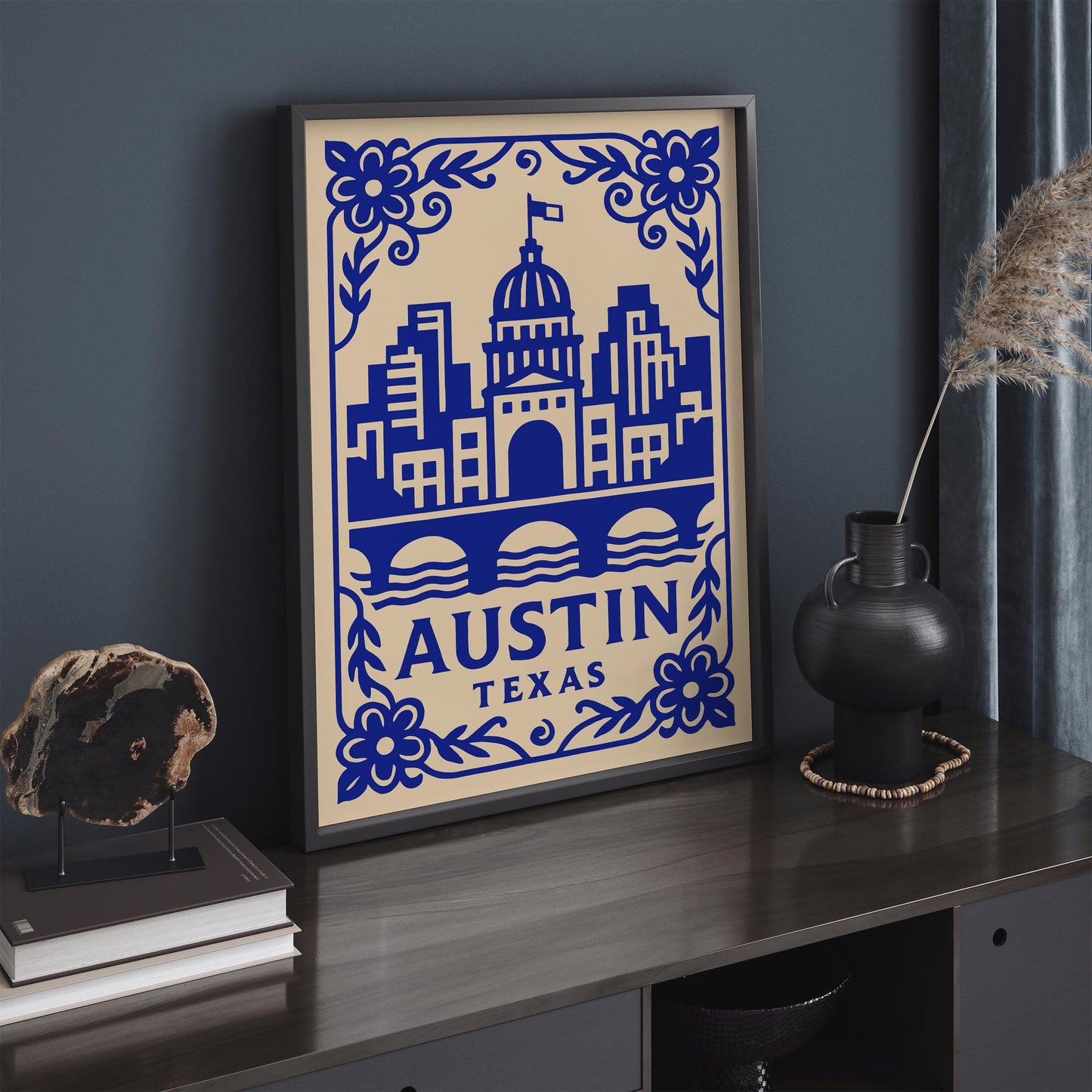 Austin Texas Poster - Blue Cityscape Travel Wall Art