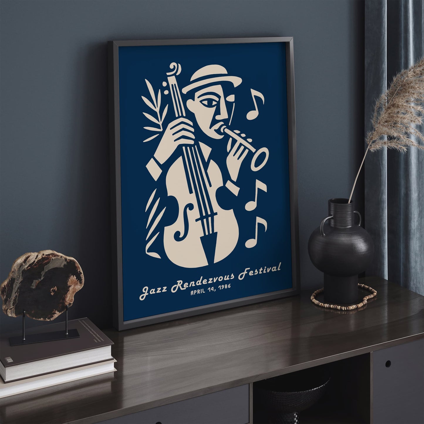 Navy Blue Jazz Music Poster - Jazz Festival Retro Art Print