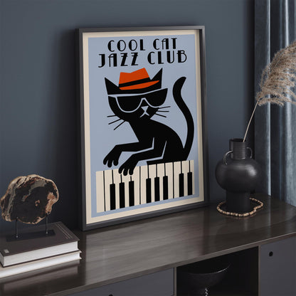 Cool Cat Jazz Club Retro Art Poster