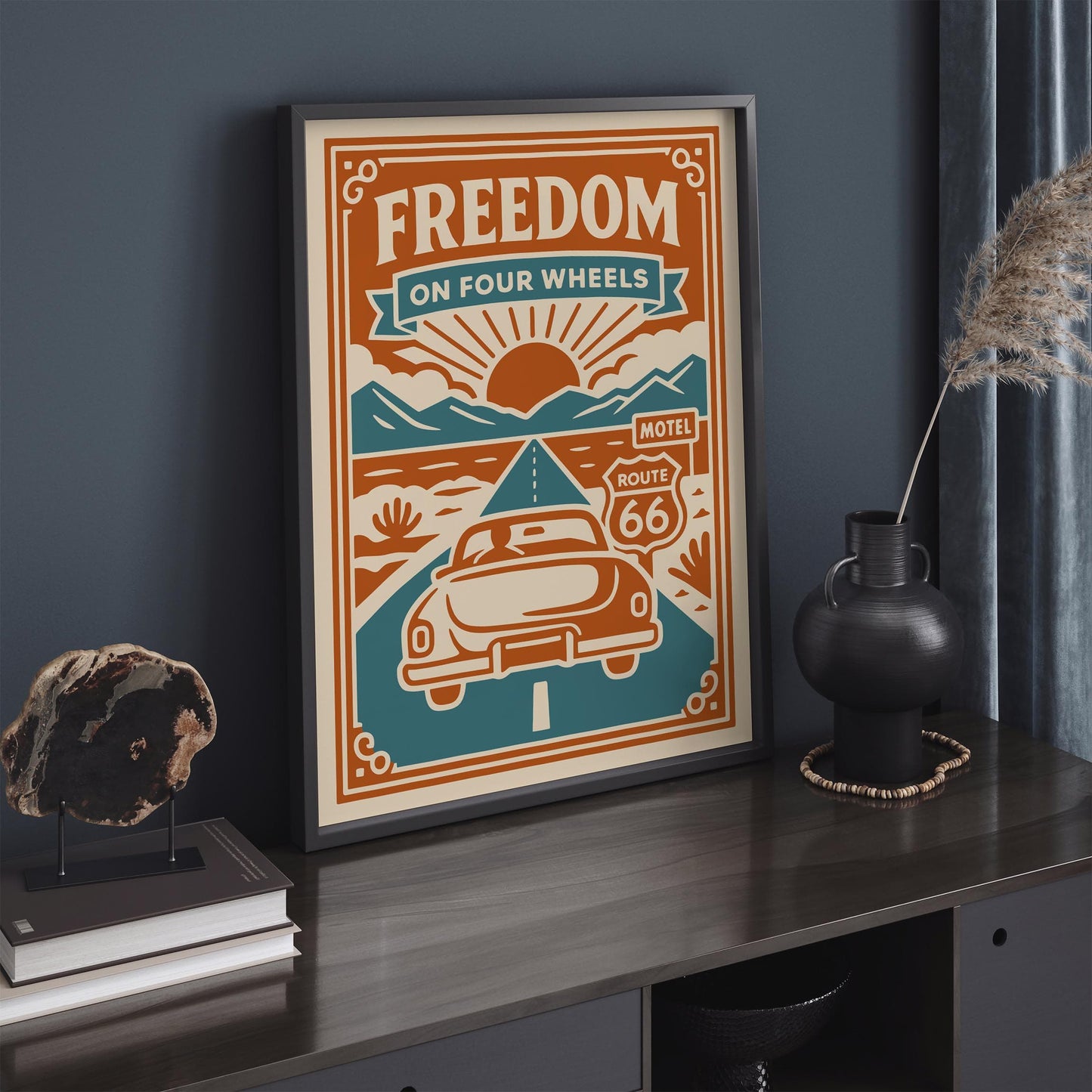 Freedom On Four Wheels Poster - Route 66 Travel Art