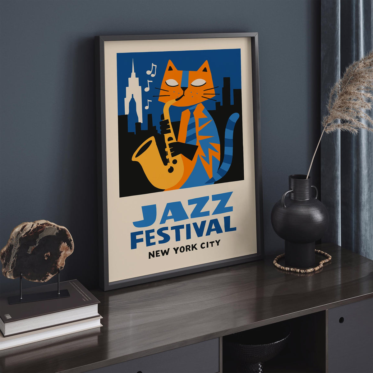 NYC Jazz Festival Cat Jazzman Art Poster