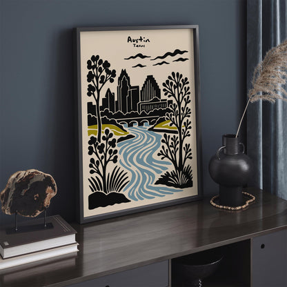 Austin Texas Poster - Cityscape Wall Art - Retro Travel Print