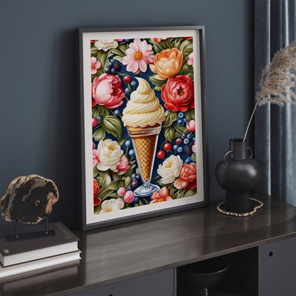 Delicious Ice Cream in Flowers Poster