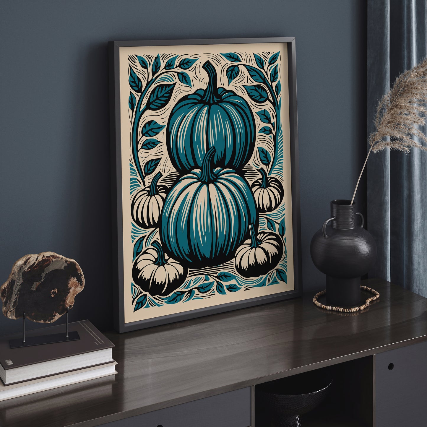 Linocut Vintage Pumpkins Art Print
