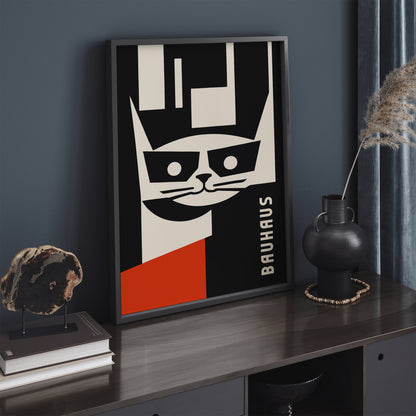 Bauhaus Cat Minimalist Black Poster