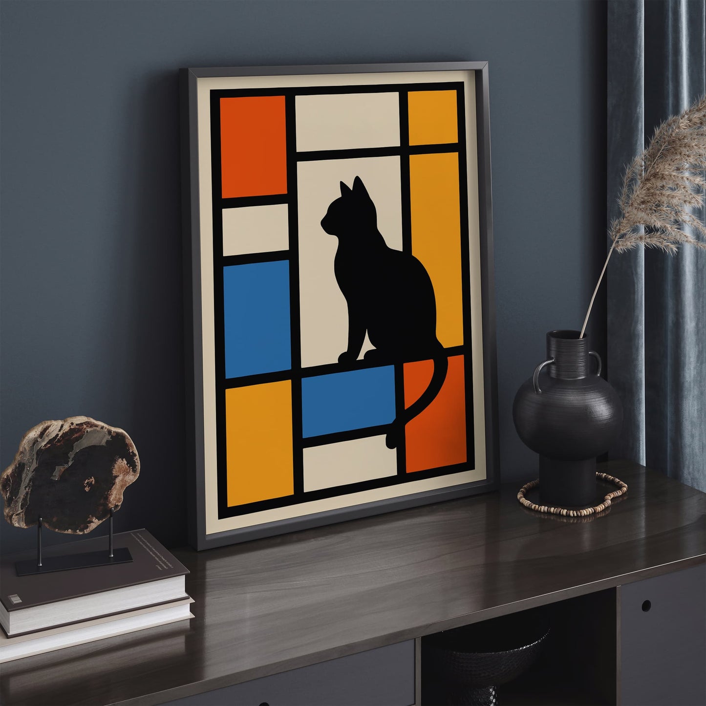 Bauhaus Cat Print Geometric Mondrian Art Print