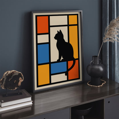 Bauhaus Cat Print Geometric Mondrian Art Print