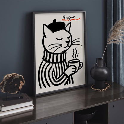 Bonjour Mon Amour Poster - French Cofffee Time Wall Art