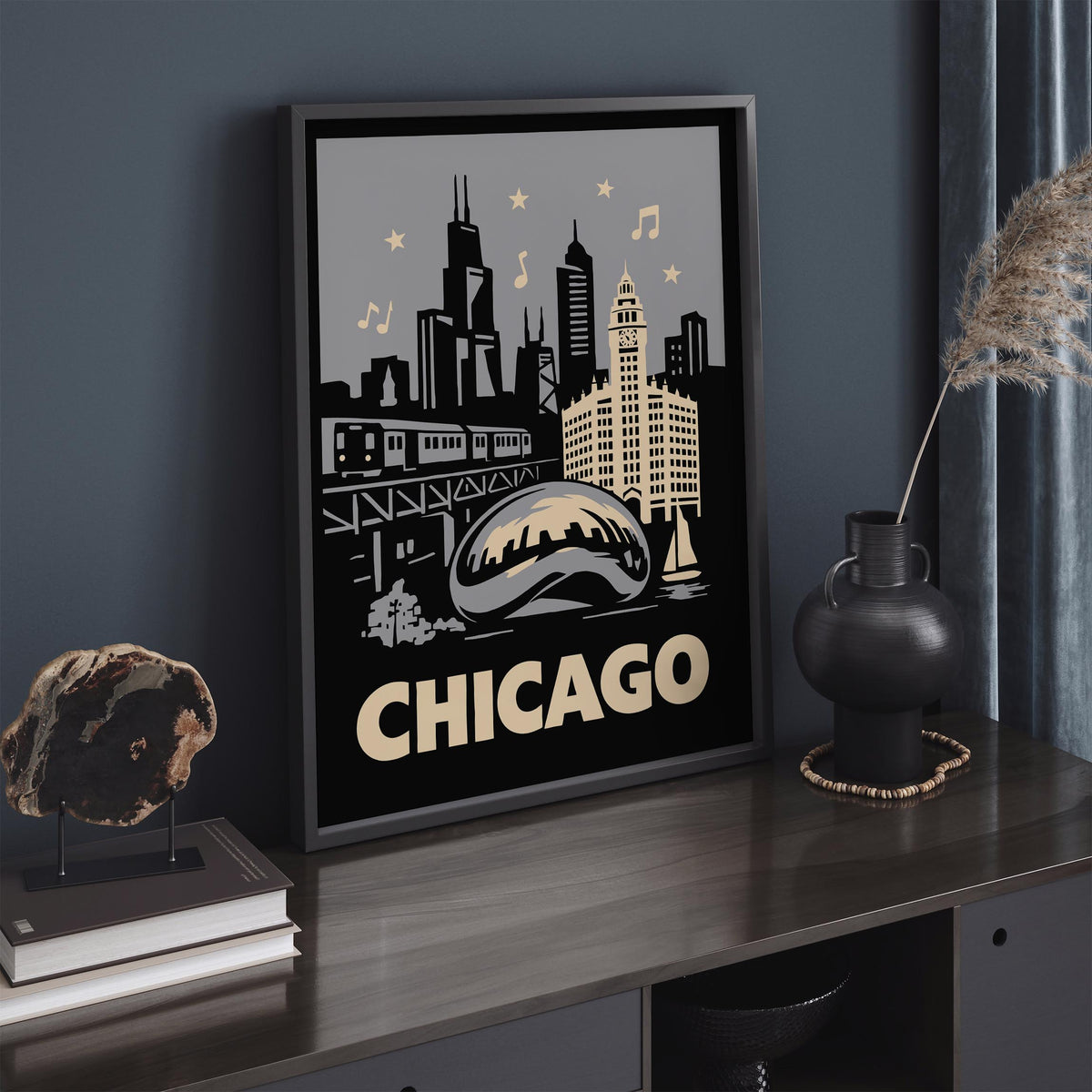 Chicago Cityscape Retro Travel Poster