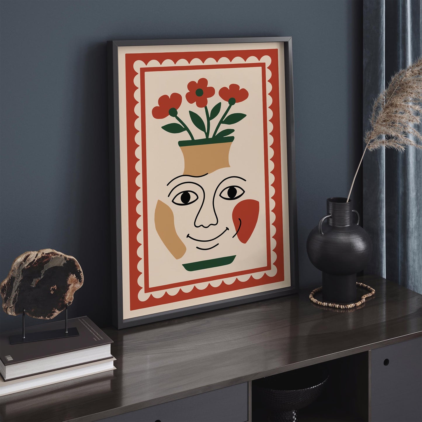 Flower Face Vase Poster - Surreal Floral Wall Art